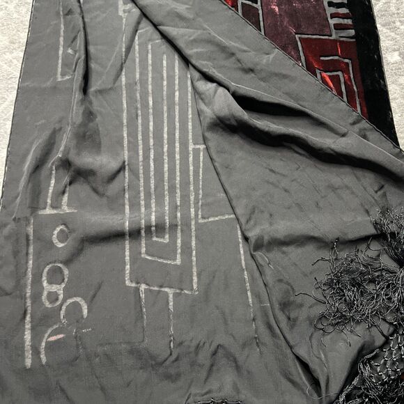 Velvet Burnout Wrap Shawl 70" Silk Blend Geometric Fringe Whimsygoth Gypsy Witch - Picture 6 of 6